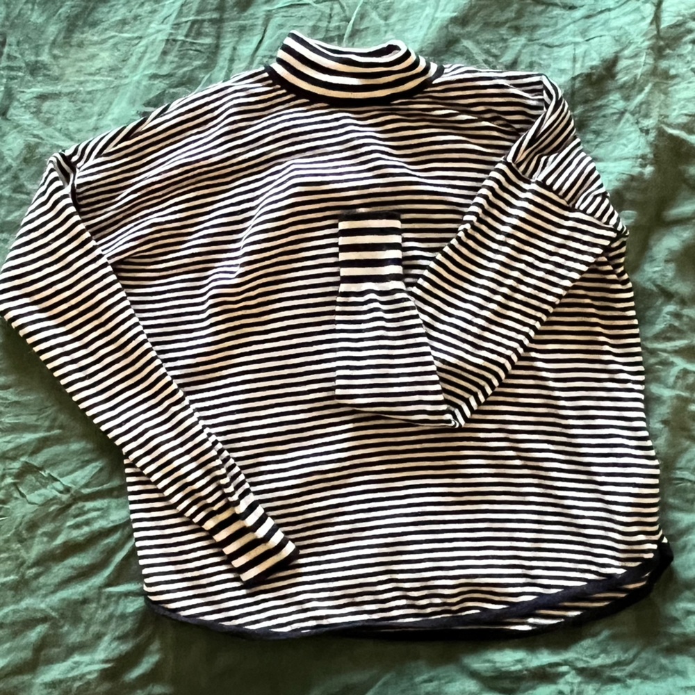 Madewell striped mock neck top - merino blend - black and white - small
